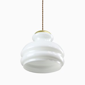 Mid-Century Italian Brass and Opaline Pendant Lamp, 1950s