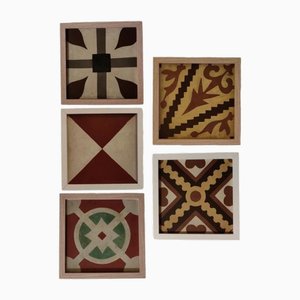 Antique Spanish Framed Tiles by Antaño, Set of 5