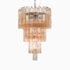 Chandelier with Peach Pink Murano Glass Tubes by Bottega Veneziana