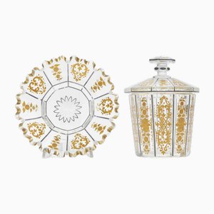 Vintage Vase & Teller aus Kristallglas & Gold, 2er Set