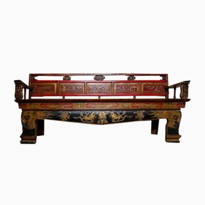 Early 20th Century Carved and Painted Chinese Bench, 1890s
