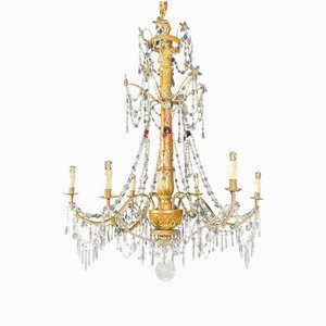 Lustre Louis XVI en Bois Sculpté et Doré, fin des années 1700