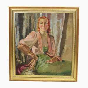 Artiste Italien, Portrait de Femme, 1936, Huile sur Toile, Encadrée