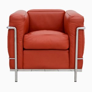 Vintage Red Leather Carmin Model Lc2 Chair by Le Corbusier for Cassina, 1990s