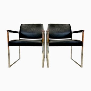 Fauteuils Mid-Century en Cuir Noir, 1960s, Set de 2