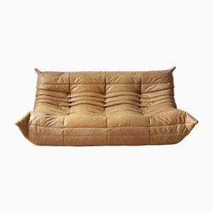 Camel Brown Leather Togo 2-Seater Sofa by Michel Ducaroy for Ligne Roset
