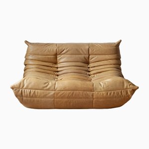 Camel Brown Leather Togo 2-Seater Sofa by Michel Ducaroy for Ligne Roset