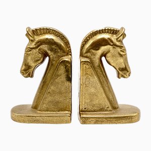 Vintage Trojan Brass Horse Head Bookends, 1960s, Set of 2