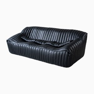 Black Leather Cinna 3-Seater Sofa attributed to Annie Hieronimus for Ligne Roset, 1973