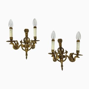 Empire Swan Bronze Sconces, France, 1930s, Set of 2