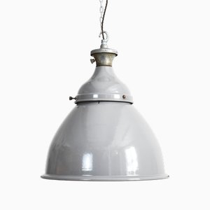 Grande Lampe à Suspension d'Usine Industrielle Grise, 1950s