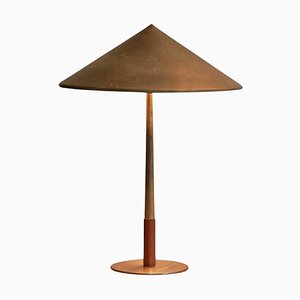 Lámpara de mesa Karlby curvada de latón patinado y teca para Lyfa, años 40
