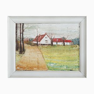 Rick Tubbax, Paesaggio fiammingo, Olio su lino, anni '50, con cornice