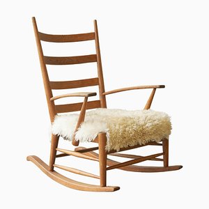 Rocking Chair en Chêne et Peau de Mouton, 1940s