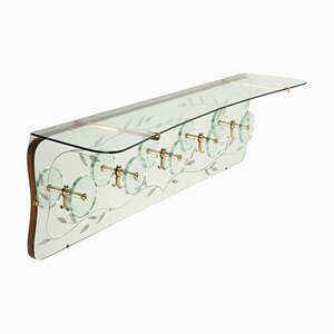 Midcentury Coat Rack Shelf in Brass and Glass from Cristal Art, 1950s