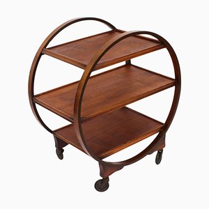 Antique Art Deco Figured Walnut Serving Trolley, 1920s