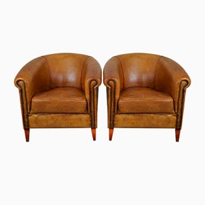 Vintage Sheep Leather Club Chairs, Set of 2