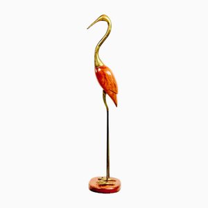 Mid-Century Modern Tall Carved Teak and Brass Heron Figurine, 1960s