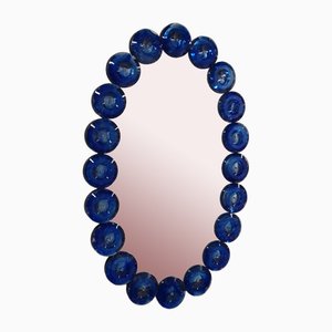Blauer ovaler Spiegel aus Muranoglas in Style von Fratelli Tosi