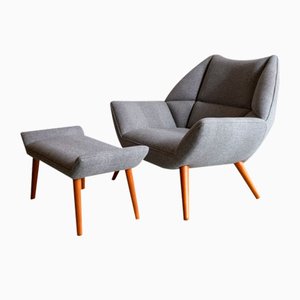 Danish Modern Easy Chair and Stool Model 12 by Kurt Østervig, 2018, Set of 2