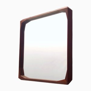 Espejo de pared vintage cuadrado con marco de nogal ebonizado atribuido a Dino Cavalli, Italia, años 60