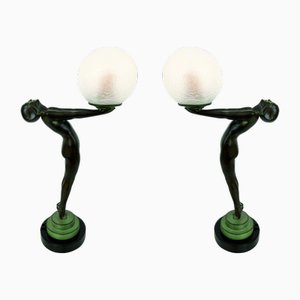 Art Deco Style Clarté Sculpture Table Lamps by Max Le Verrier, Set of 2