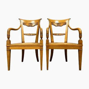 Directoire Armchairs in Blond Walnut, Set of 2