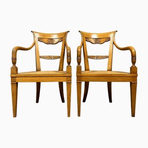 Set of Directoire Armchairs in Blond Walnut