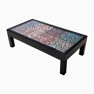 Vintage Rectangular Lacquered Beach Coffee Table with Colorful Plaster Relief, 1980s