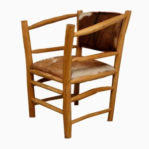 Rustikaler Sessel aus Holz & Rindsleder, 1970er