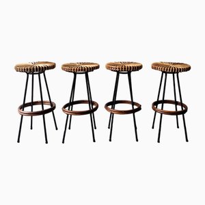 Rattan Stools from Rohé Noordwolde, the Netherlands, 1960s, Set of 4