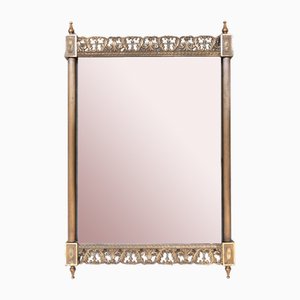 Brass Mirror with Carved Profiles, 1950s