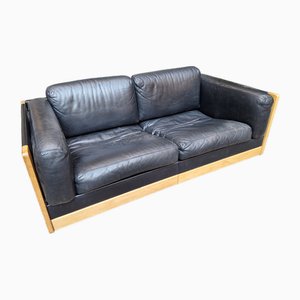 2-Seater Sofa Model 920 in Black Leather by Fra and Tobia Scarpa for Cassina, 1970s