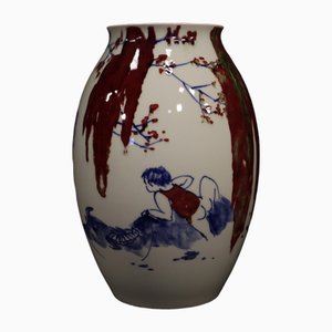Bemalte und glasierte chinesische Keramikvase, 2000er