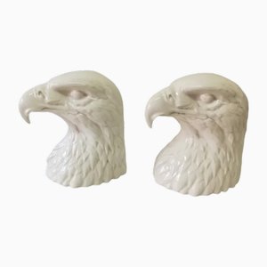 Vintage Spanish Sculptures of Eagles on White Ceramic by Hispania, 1980s, Set of 2