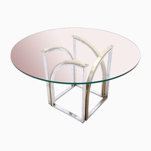 Tavolo da pranzo postmoderno rotondo in ottone e acciaio di Romeo Rega, anni '70
