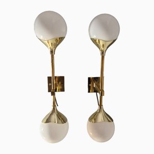 Brass Double Sphere Glass Cup Sconces from Alberello, Set of 2