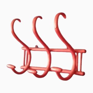 Antique Wall Coat Rack in Bentwood Painted in Red