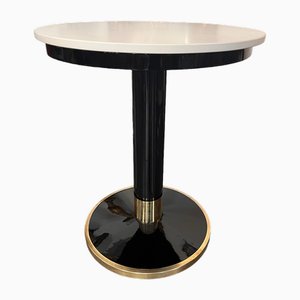 Table Basse Ronde Noire avec Socle en Laiton de Thonet, 1980s