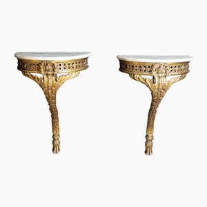 Wall Consoles in Golden Wood, Set of 2