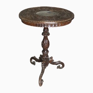 Tripod Pedestal Table in Carved Wood