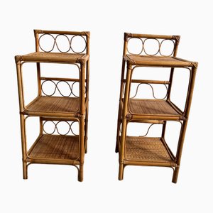 Tables de Chevet Mid-Century en Bambou et Rotin, Set de 2