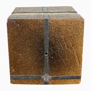 Klaus Lehmann, Postmodern Brutalist German Studio Pottery Cube Art Sculpture No. 255 78, 1978, Ceramic & Metal