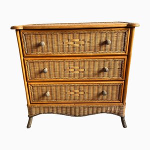 Vintage Bamboo and Wicker Chest of Drawers