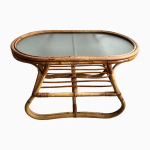 Tavolo ovale in bambù, canna e vetro