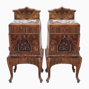 Art Deco Nightstands with Marble Tops, Set of 2