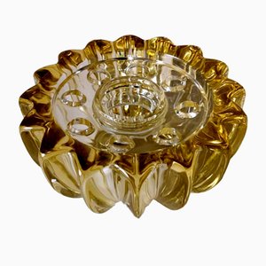 Art Deco Yellow Molded Glass Flower Bowl by Pierre Davesn, 1930s