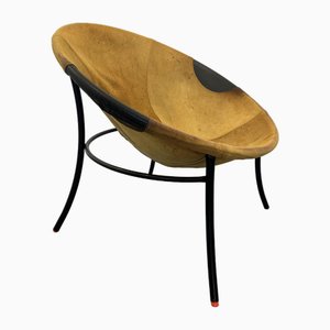 Italian Tan Suede and Black Leather Saucer Chair