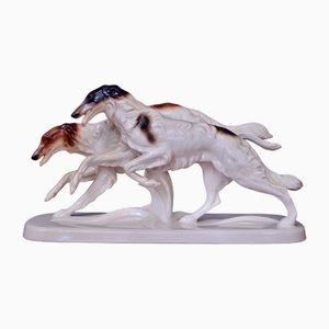 Borzoi Russian Greyhound Racing in Porcelain, 1930s