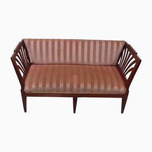 2-Sitzer Sofa aus Nussholz mit Rosenbezug 1900er